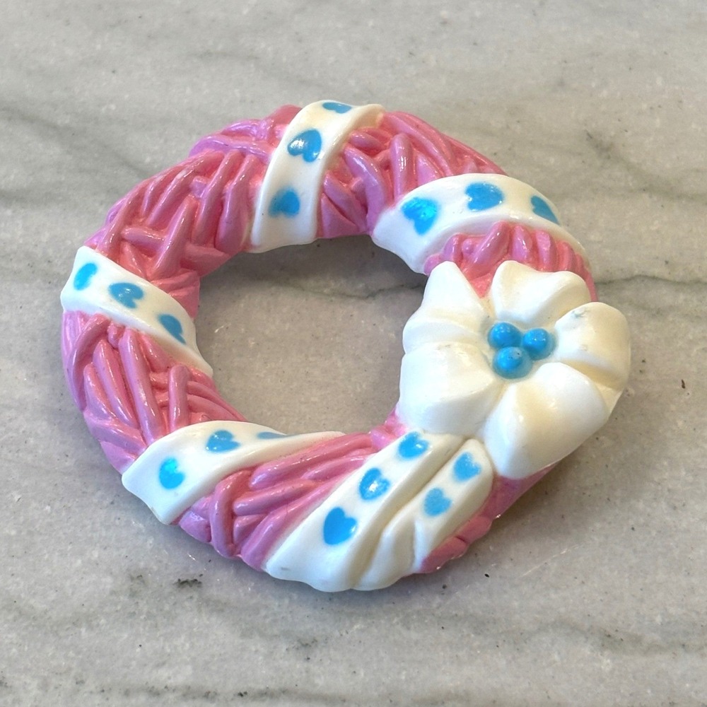 Playskool Dollhouse Pink Door Wreath Flower Vintage